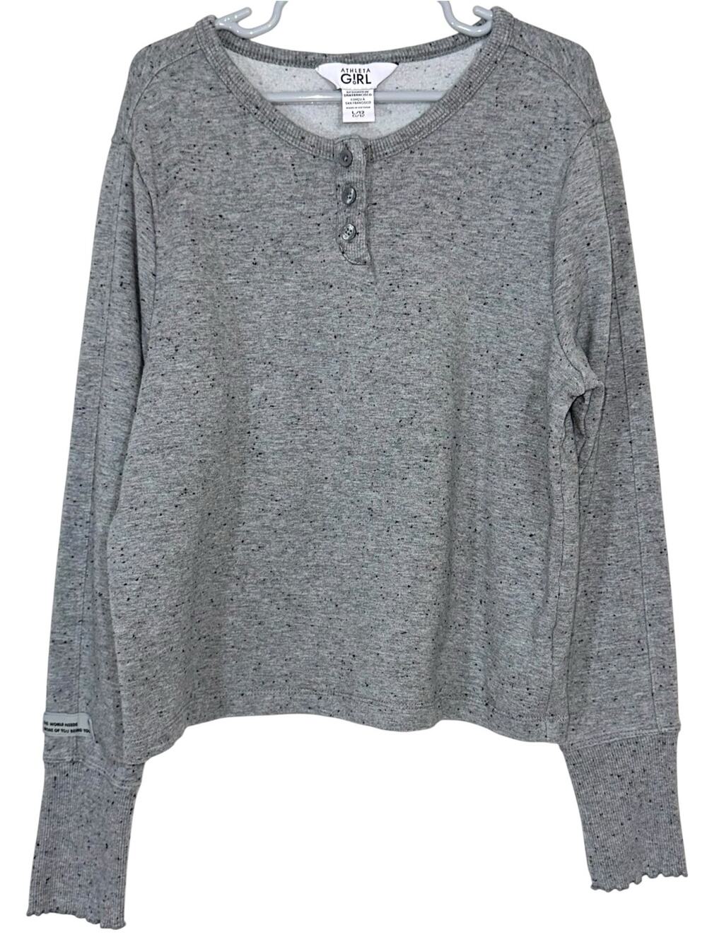 Athleta Girl Gray Kickin It Textured Long Sleeve Henley Top Size L/12